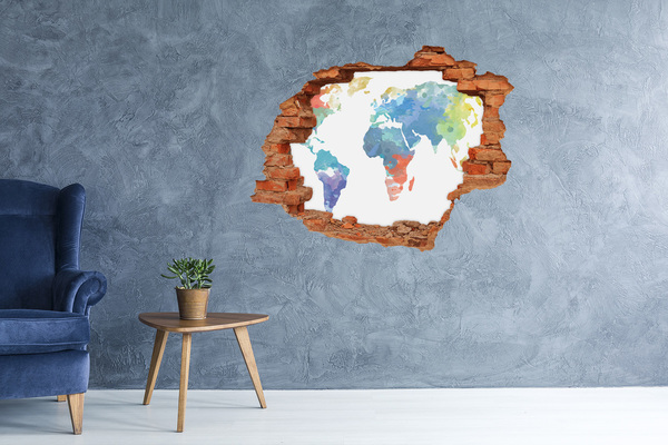 3D wall hole wallpaper World map in a hole in the wall
