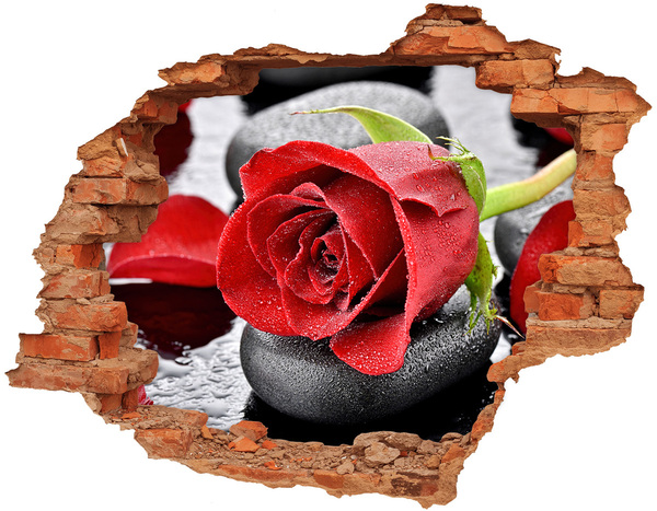 3D wall hole wallpaper Rose on the stones