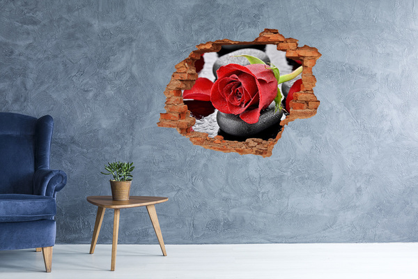 3D wall hole wallpaper Rose on the stones