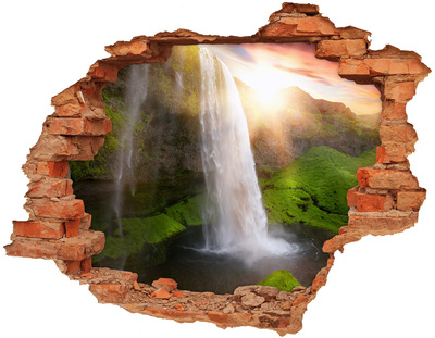 Hole in the wall sticker A waterfall in a green landscape