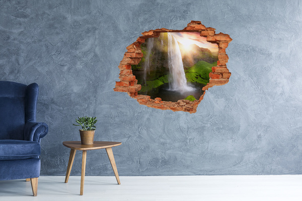 Hole in the wall sticker A waterfall in a green landscape