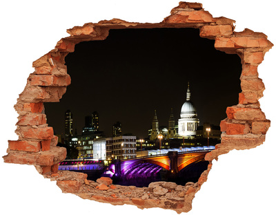 Hole in the wall sticker Night view of London through a hole in the wall