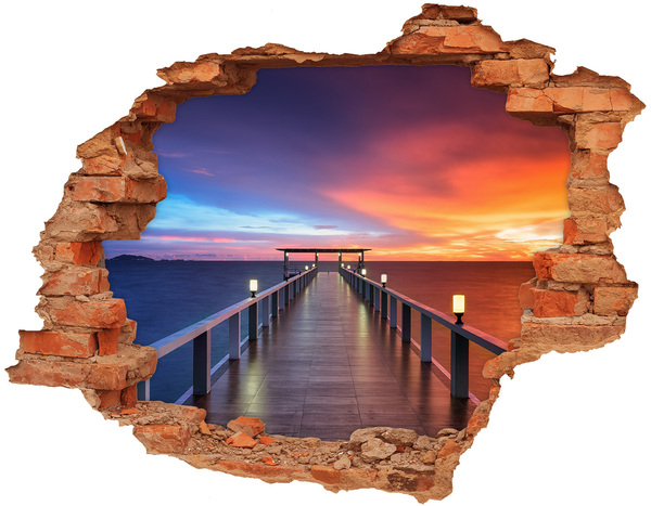 Hole wall sticker Sunset over the pier