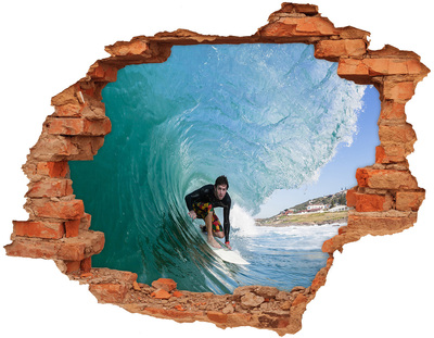 Hole wall sticker Surfer on the wave