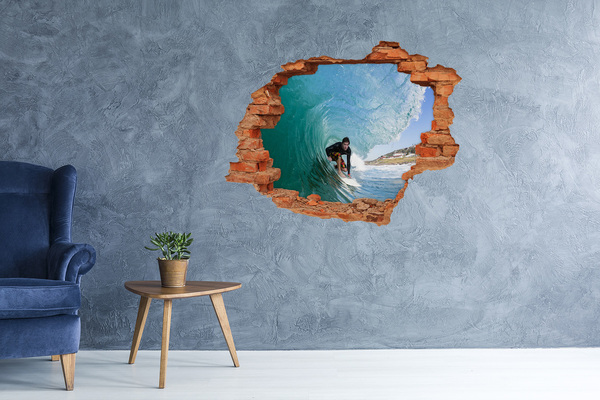 Hole wall sticker Surfer on the wave