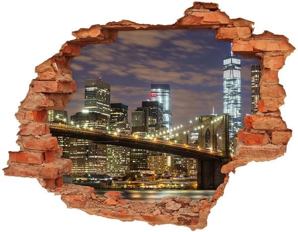 Hole wall sticker View of the Brooklyn Bridge at night