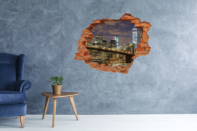 Hole wall sticker View of the Brooklyn Bridge at night