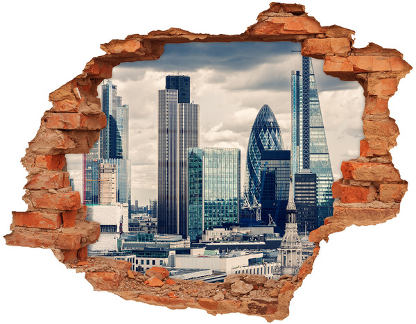 3D wall hole View of the modern city