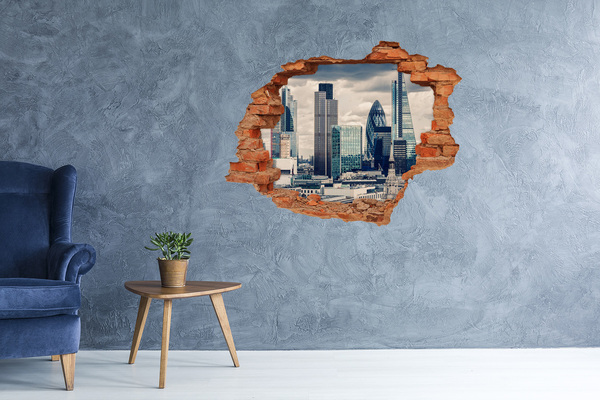 3D wall hole View of the modern city