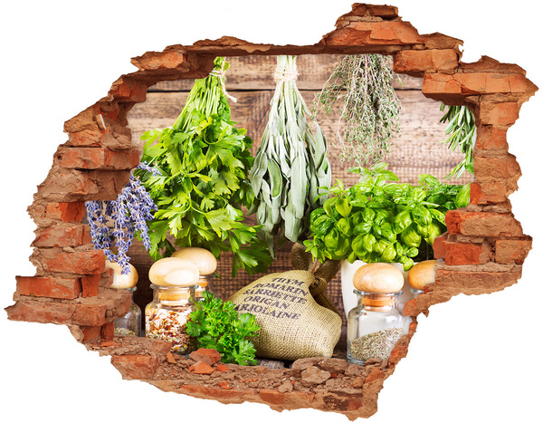 3D wall hole Green kitchen with herbs