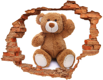 3D wall hole wallpaper Teddy bear in a hole in the wall
