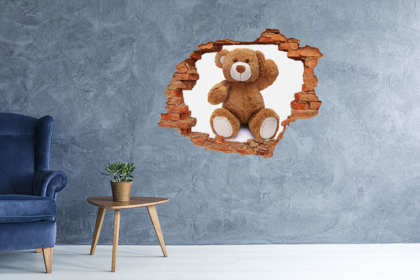 3D wall hole wallpaper Teddy bear in a hole in the wall