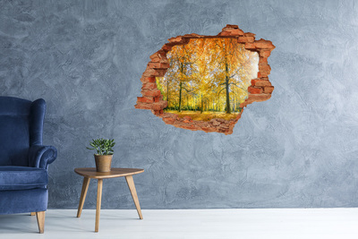 3D wall hole wallpaper Golden autumn in the forest