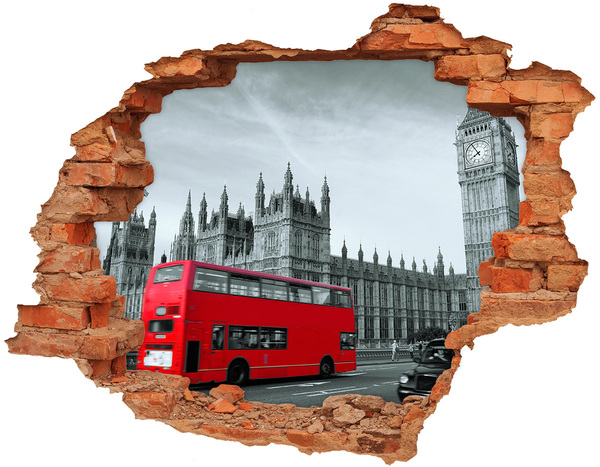 Hole in the wall decal London scenery with a red bus
