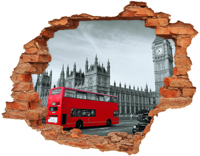 Hole in the wall decal London scenery with a red bus