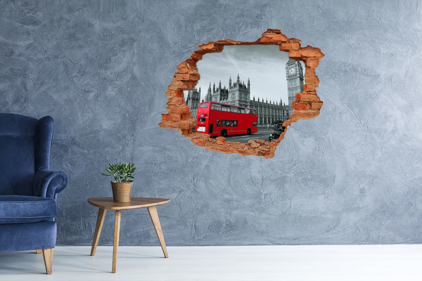 Hole in the wall decal London scenery with a red bus