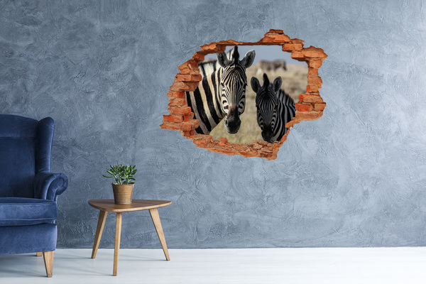 Hole in the wall sticker Zebras in their natural habitat
