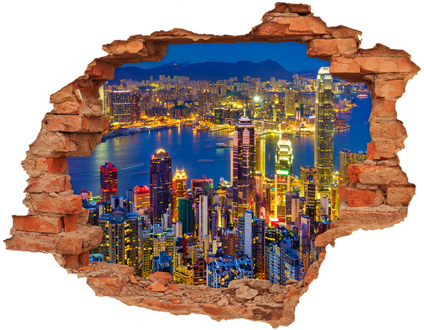 Hole in the wall sticker View of Hong Kong at night