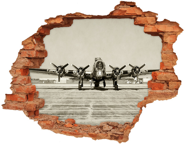 3D wall hole wallpaper An old plane on the airport tarmac