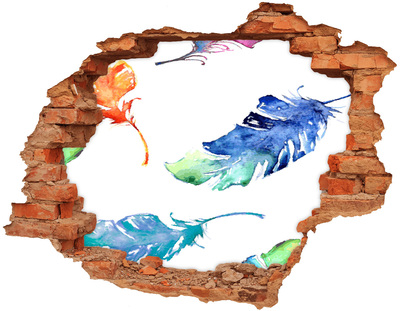 3D wall hole wallpaper Colorful feathers