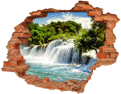 3D wall hole A waterfall among the greenery