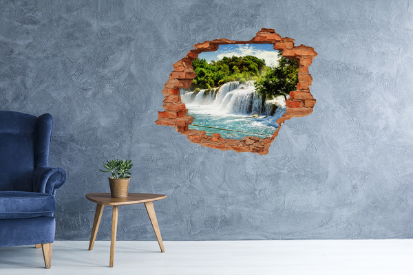 3D wall hole A waterfall among the greenery