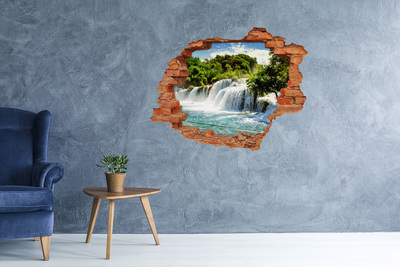 3D wall hole A waterfall among the greenery