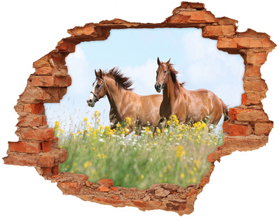 3D wall hole Horses in the meadow