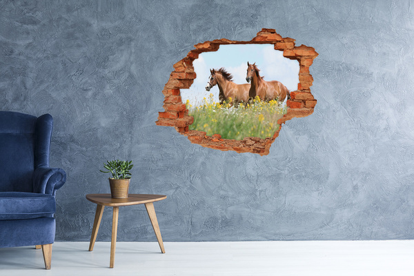 3D wall hole Horses in the meadow