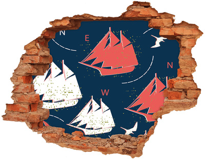 Hole wall sticker Ships at sea
