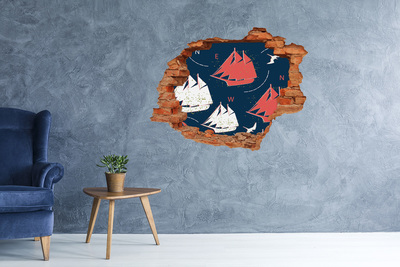 Hole wall sticker Ships sea birds