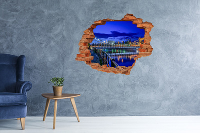 Hole wall sticker Night view of the bridge and river