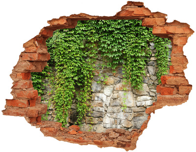 3D wall hole wallpaper Green wall with stones