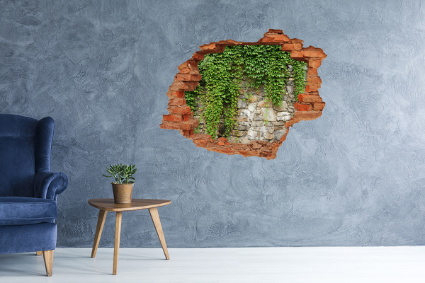 3D wall hole wallpaper Green wall with stones