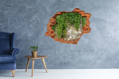 3D wall hole wallpaper Green wall with stones