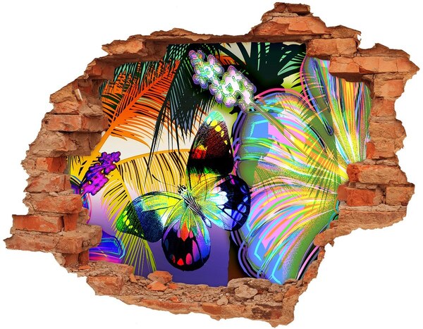 Hole wall sticker A colorful butterfly in a hole in the wall