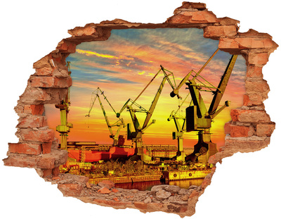 3D wall hole wallpaper Sunset over the port