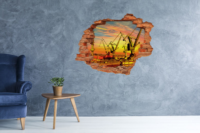 3D wall hole wallpaper Sunset over the port