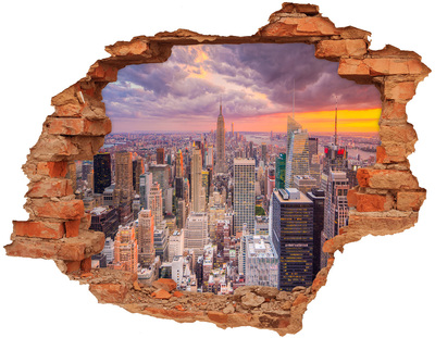 3D wall hole wallpaper New York at sunset