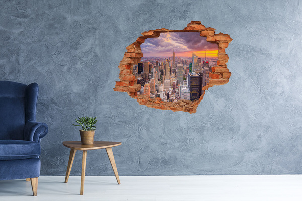 3D wall hole wallpaper New York at sunset