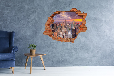 3D wall hole wallpaper New York at sunset