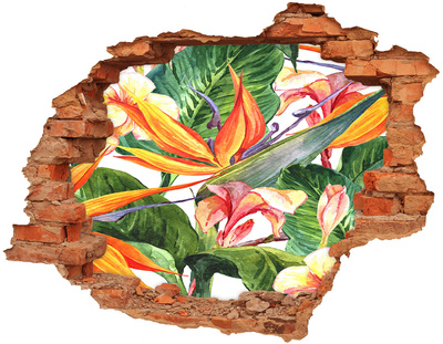 Hole in the wall decal Tropical flowers