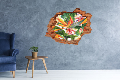 Hole in the wall decal Tropical flowers