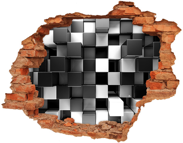 Hole in the wall sticker Black and white cubes in the wall