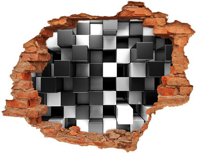 Hole in the wall sticker Black and white cubes in the wall