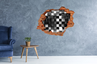 Hole in the wall sticker Black and white cubes in the wall