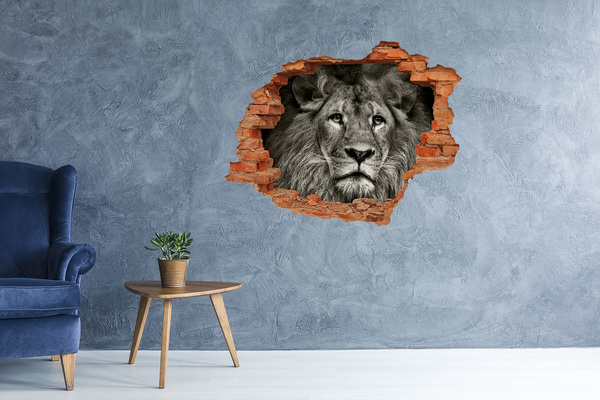 Hole in the wall sticker Lion portrait through a hole in the wall
