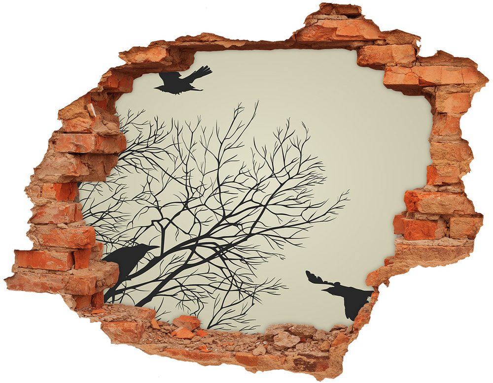 3D wall hole wallpaper Crows