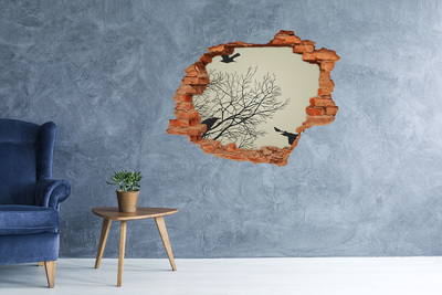 3D wall hole wallpaper Crows