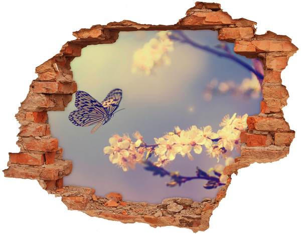 Hole in the wall decal Cherry flower and butterfly